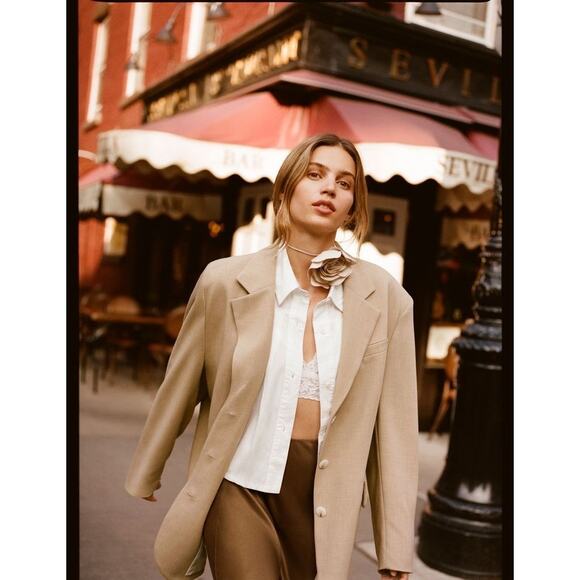 MAEVE Khaki Tan Oversized Double Breasted Blazer Medium/Large - Picture 13 of 14